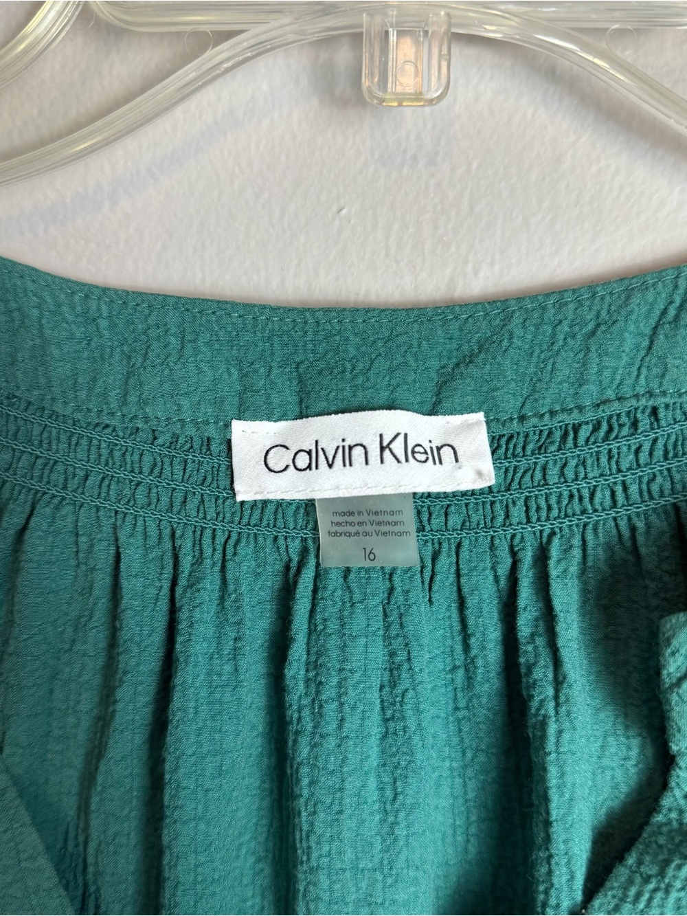 Calvin Klein Gauze Slit Neck Tiered Emerald Green Swing Midi Dress Size 16 - Picture 8 of 12